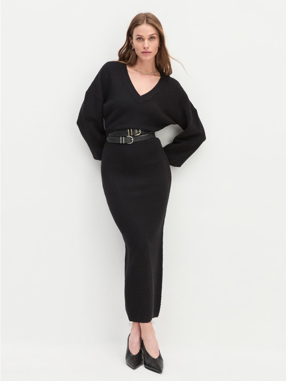 Favorite Daughter Black Ribbed Knit Maxi Dress